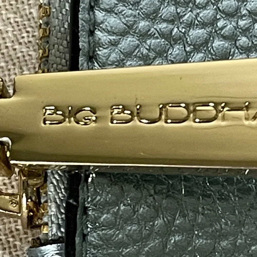 Big‎ Buddha Aqua Metallic Leather Pouch Hand Painted Yorkie Dog Clutch Bag